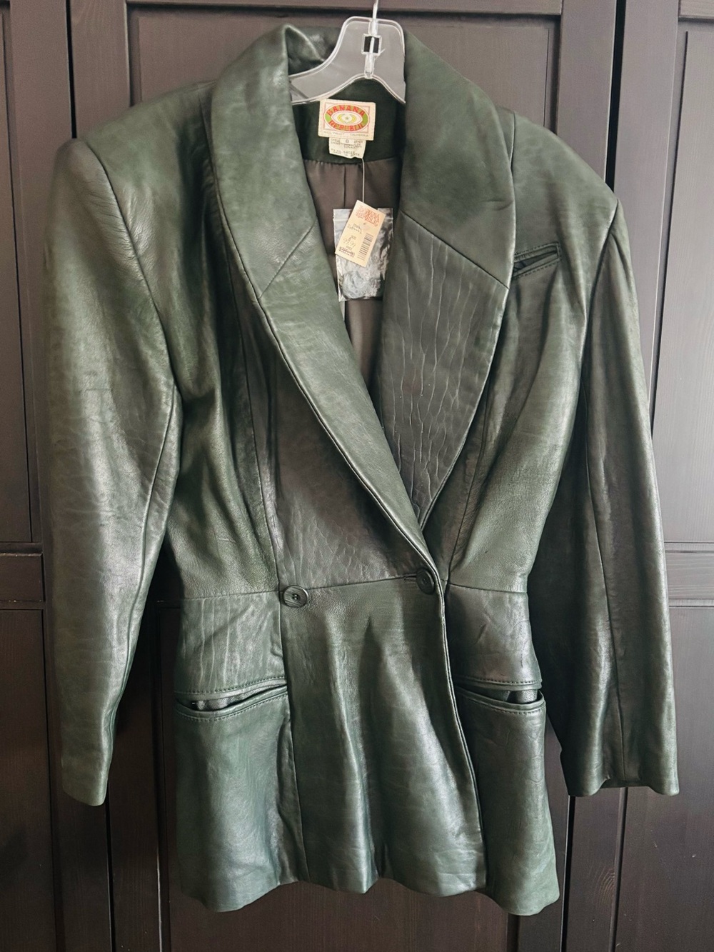 Banana Republic Vintage Green Leather Double-Breasted Women's Coat/Blazer
